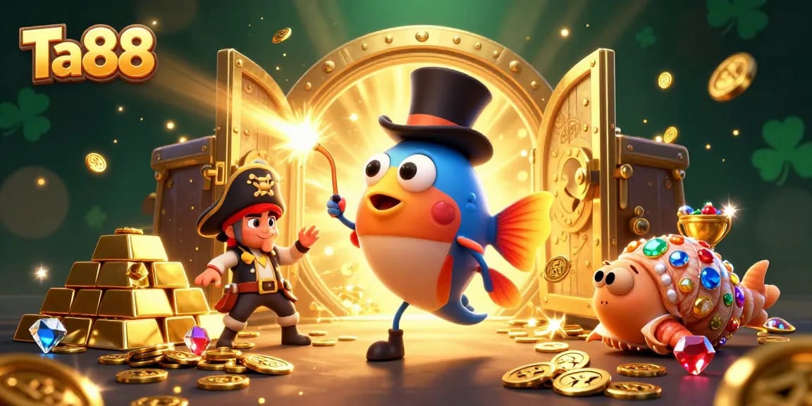Experience Ta88's thrilling wins amidst treasure and excitement in this vibrant casino-themed illustration.