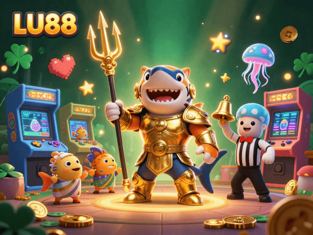 Experience LU88's thrilling underwater casino adventure with vibrant characters and arcade elements.