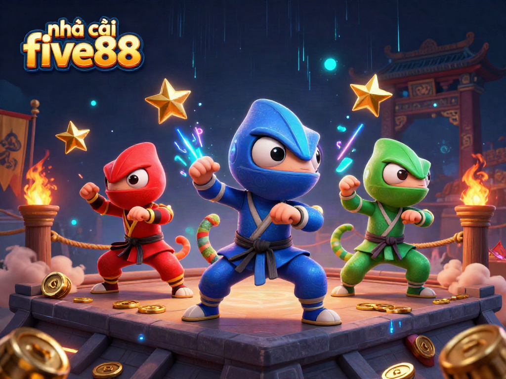 Experience the excitement of nhà cái five88 with a ninja-inspired 3D casino scene.