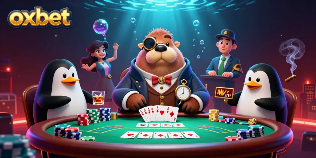 Experience exciting poker with oxbet's jolly walrus at an underwater table.