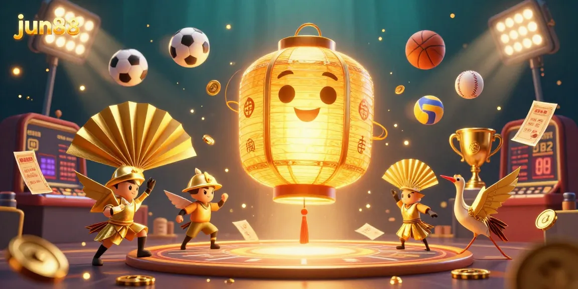 Experience vibrant gameplay at jun88 casino with animated elements, golden lanterns, and winning sports vibes.
