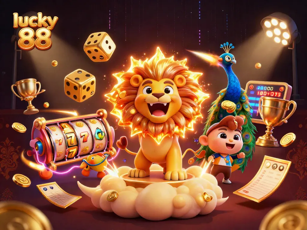 Spin to win in the vibrant lucky 88 casino with dynamic elements and rich colors.