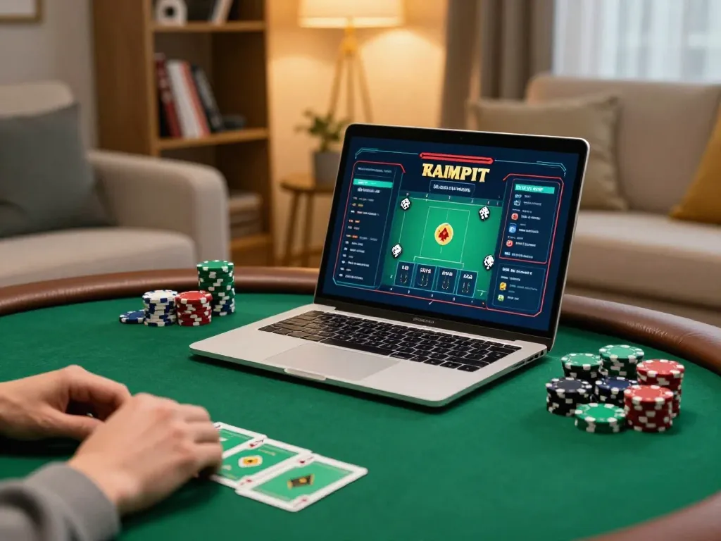 Playing poker on an online platform Go99 in a cozy home setting with strategic gameplay.