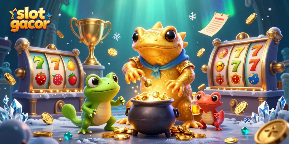 Experience winning action in a vibrant scene with slot gacor, golden coins, and whimsical characters.