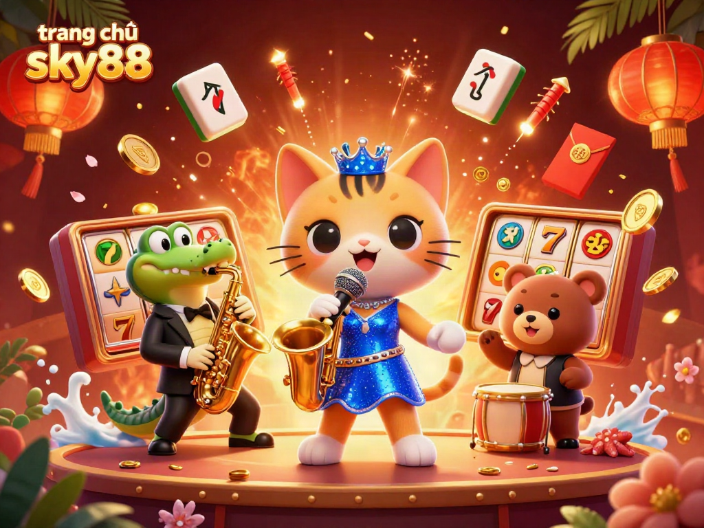 Engage with exciting gaming on trang chủ sky88 with vibrant 3D casino characters and rich visual elements.