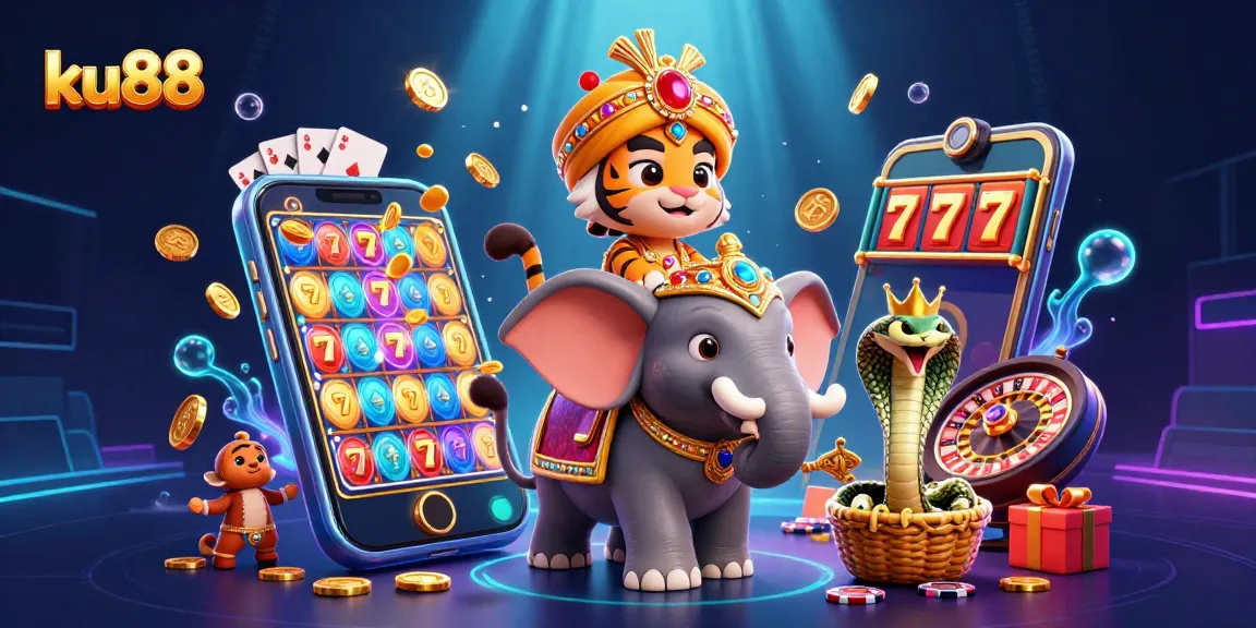 Spin and win with ku88 in a vibrant casino-themed digital illustration packed with excitement.