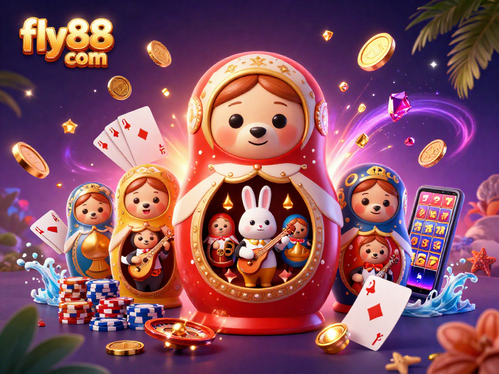 Experience the excitement of fly88 com with vibrant casino characters and luxury gaming elements.