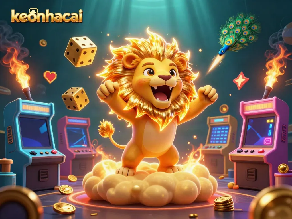 Experience the excitement of keonhacai with thrilling game elements and dynamic visuals in a 3D casino scene.