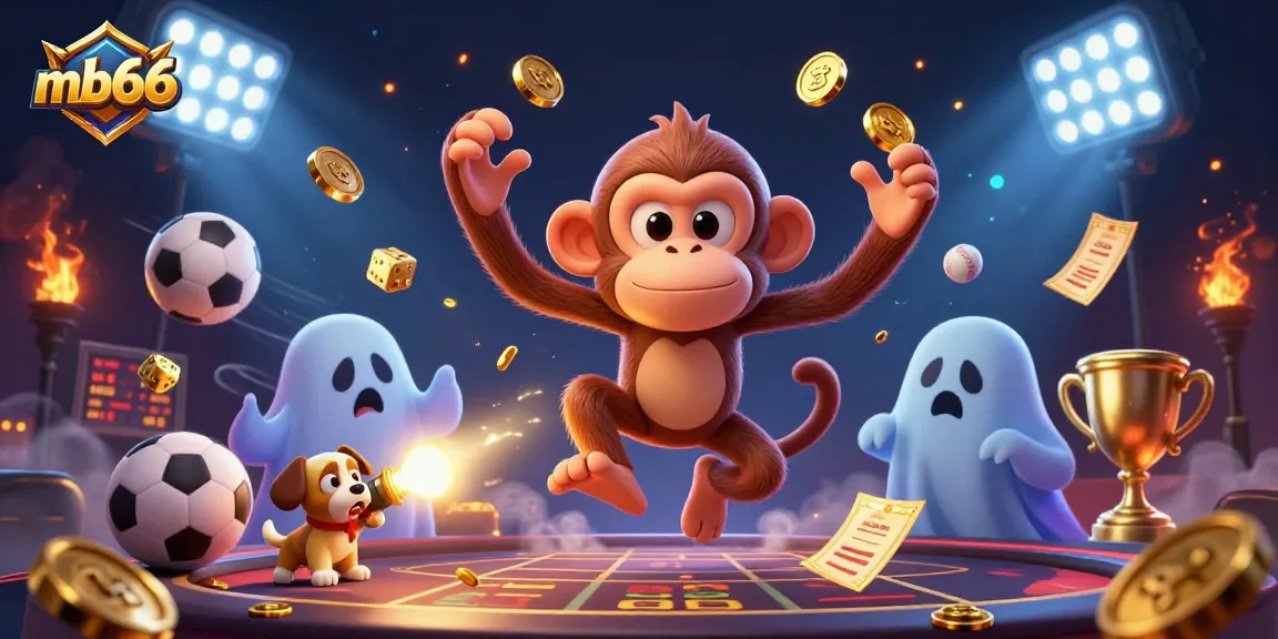 Engage with the thrilling mb66 casino experience featuring a playful poltergeist monkey and a curious puppy.