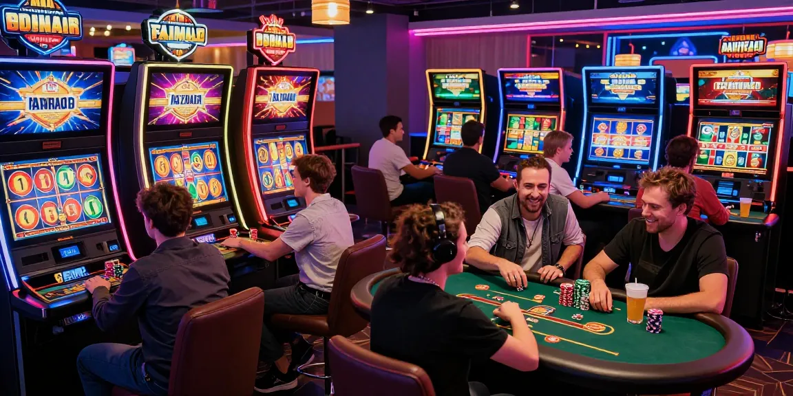 Scena coinvolgente di casino non aams con diversi giocatori che si divertono con vivaci slot machine e tavoli da gioco in un ambiente digitale vivace.