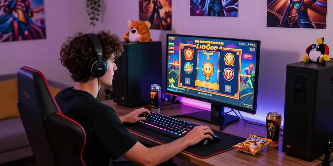 Gamer engaged in a slot gacor game with vibrant graphics and dynamic atmosphere