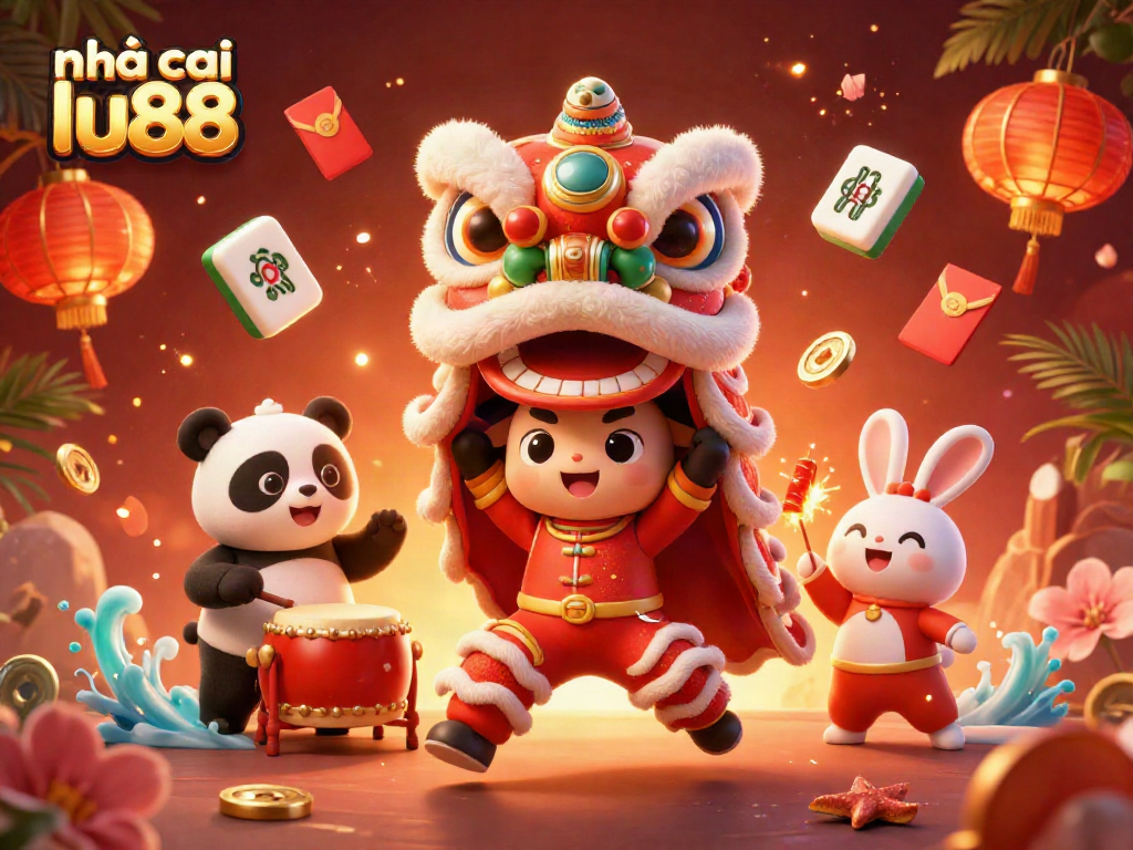 Engage with nhà cái lu88 through festive gambling-themed 3D illustration showcasing casino excitement.