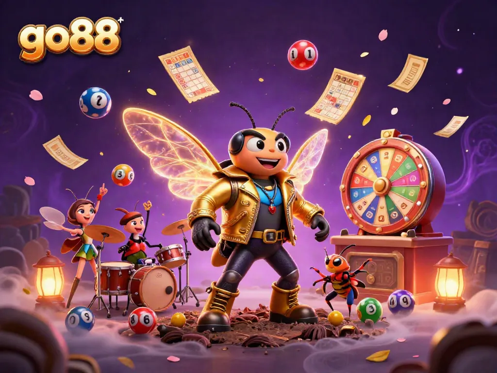 Experience the vibrant world of go88 with colorful lottery elements and energetic characters in action.