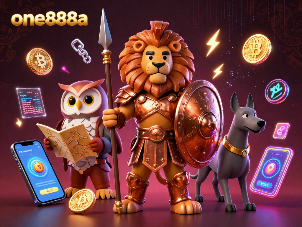Engage with the thrilling world of casino gaming at one888a featuring vibrant 3D characters and crypto elements.