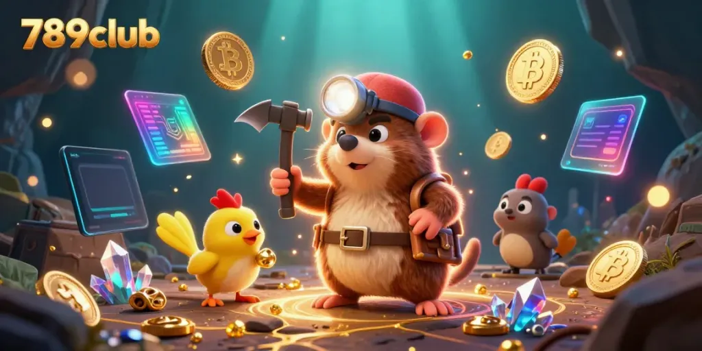 Experience excitement with 789club as a mole hunts for treasures amidst glowing gems.