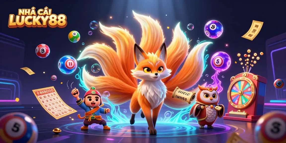 Experience the thrill with NHÀ CÁI LUCKY88, featuring vibrant gambling elements and magical characters.