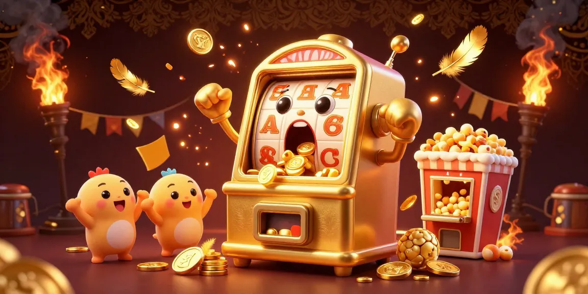 Experience jun88 excitement with a joyful golden slot machine celebrating a jackpot surrounded by cheering characters.