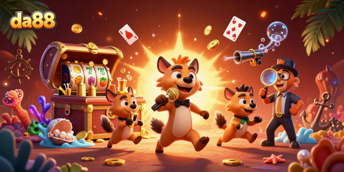 da88 hyenas running a comedy casino club amid slot machines and treasures