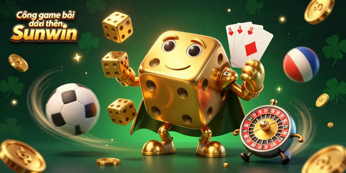 Cổng game bài đổi thưởng Sunwin offers a vibrant atmosphere with dynamic golden dice and casino elements, enticing players to roll the dice.