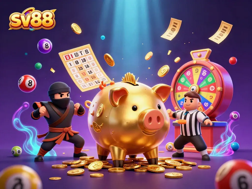 Experience thrilling wins with sv88's vibrant casino spectacle featuring energetic characters and dynamic game elements.