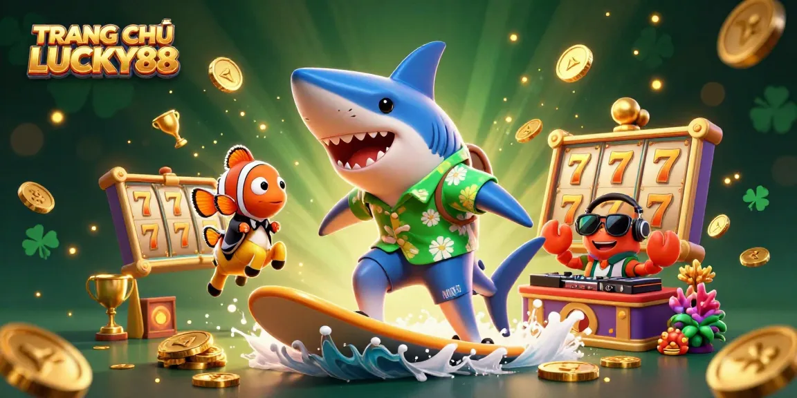 Engage with TRANG CHỦ LUCKY88 via a vibrant, dynamic casino-themed illustration featuring fun gambling elements.