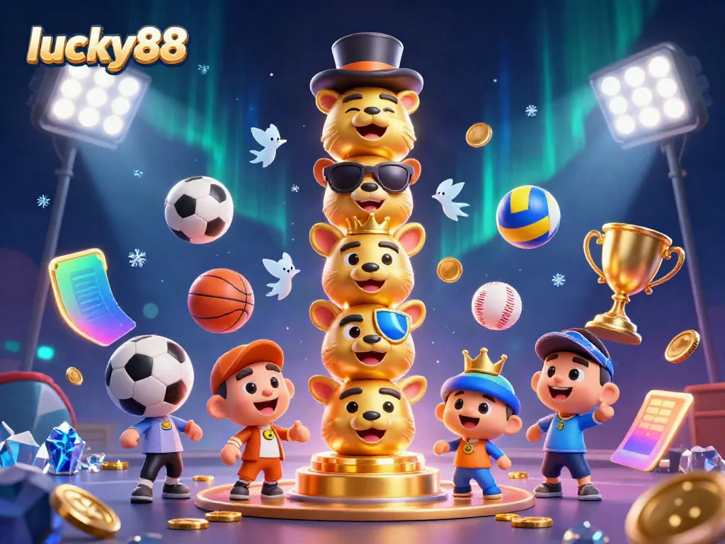 Experience the excitement of lucky88 with dynamic sports elements and a unique totem in a vibrant casino setting.