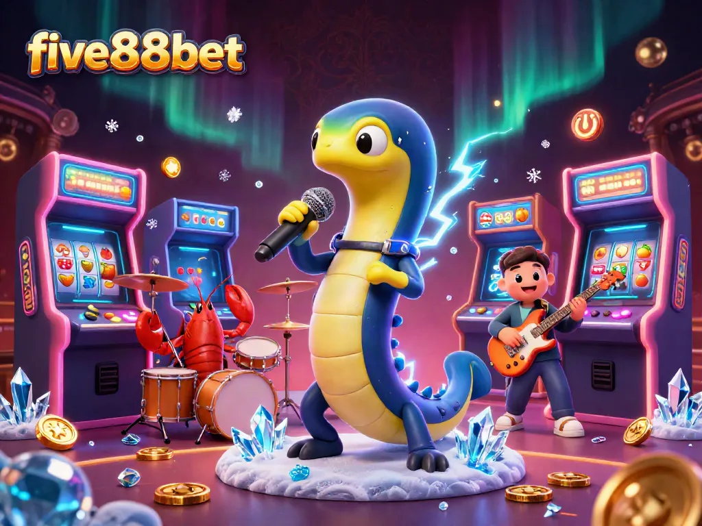 Engage with five88bet's vibrant underwater gaming scene featuring electric eel DJ and dynamic game elements.