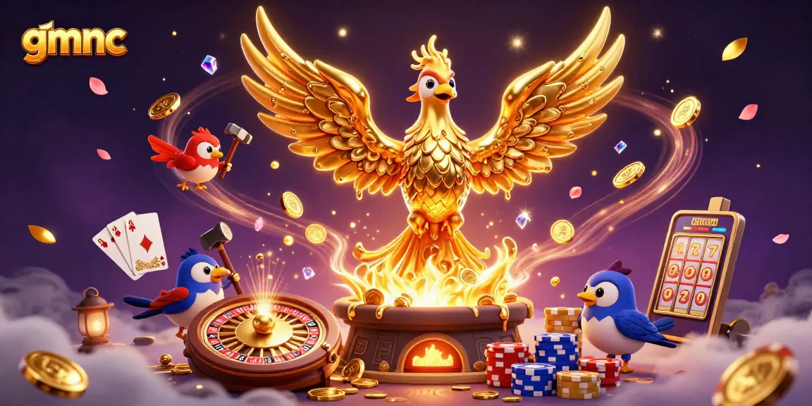 Experience the thrill of gmnc as the golden phoenix emerges, dazzling in a vibrant casino scene.