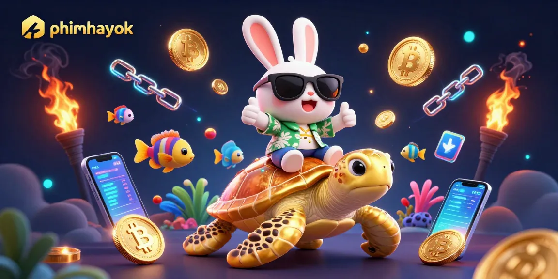 Join the fun at phimhayok with vibrant gaming elements and a lucky rabbit in a tropical setting.
