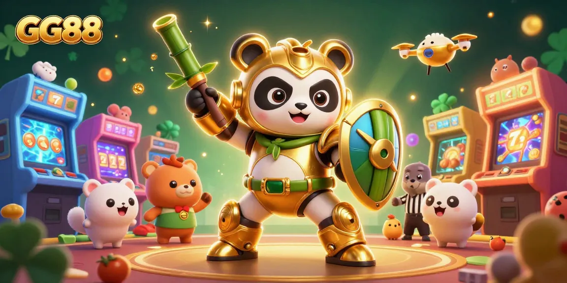 Experience exciting gameplay at GG88 with a golden panda in an arena filled with dynamic casino elements.