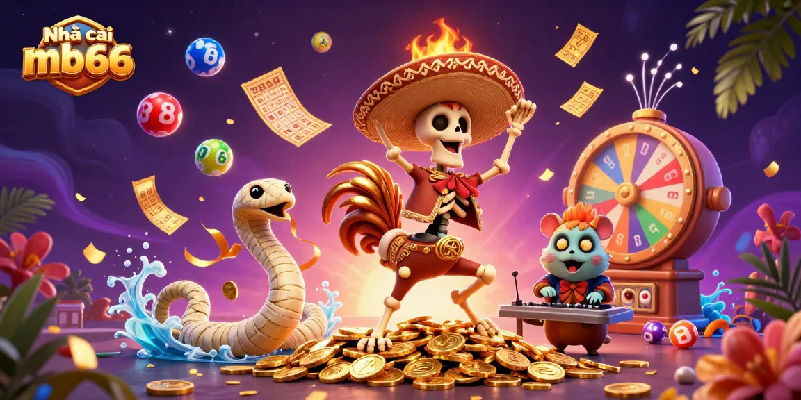 Join the excitement at Nhà cái mb66 with a vibrant 3D illustration of thrilling casino characters and elements.
