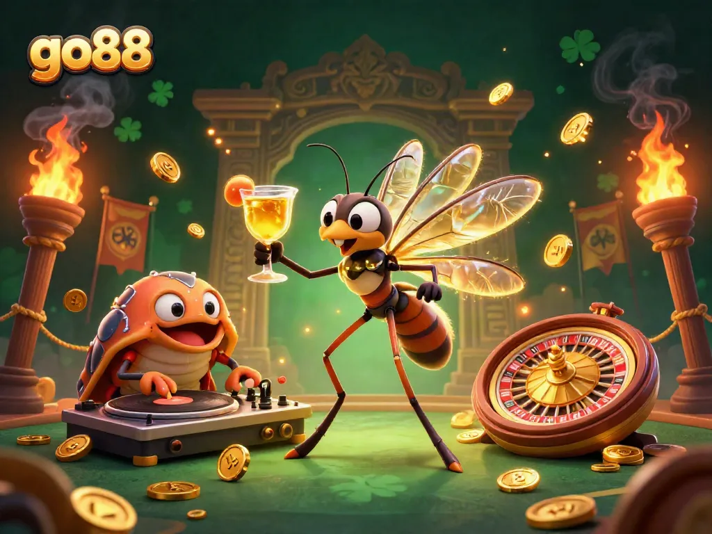 Experience the thrill of go88 with a vibrant 3D illustration of casino characters and elements.