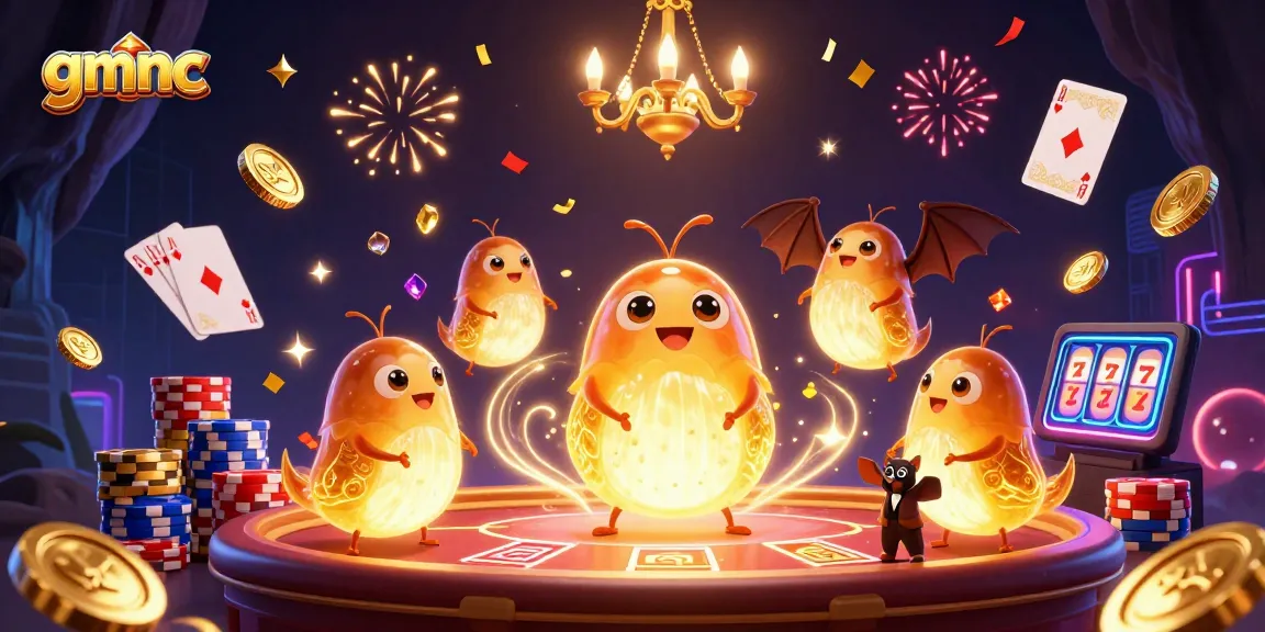 Watch gmnc's glowworms illuminate a casino scene with vibrant games and winnings
