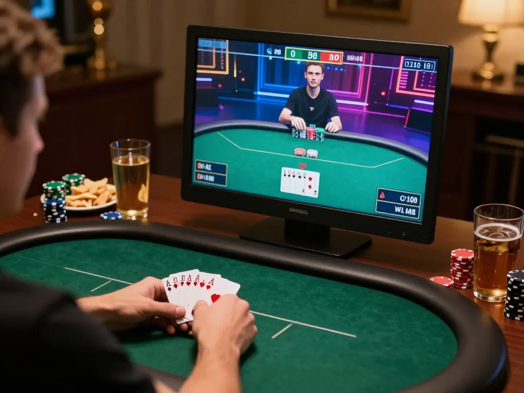 Players enjoying exciting MM88 online poker, showcasing strategy and engagement in a warm home setting