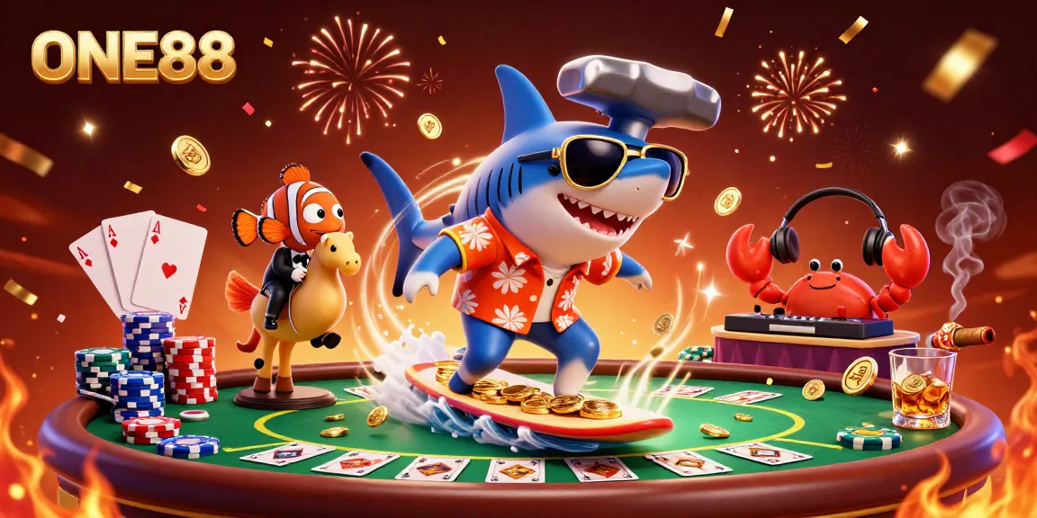 Experience the excitement of ONE88 with vibrant casino imagery and dynamic character interactions.