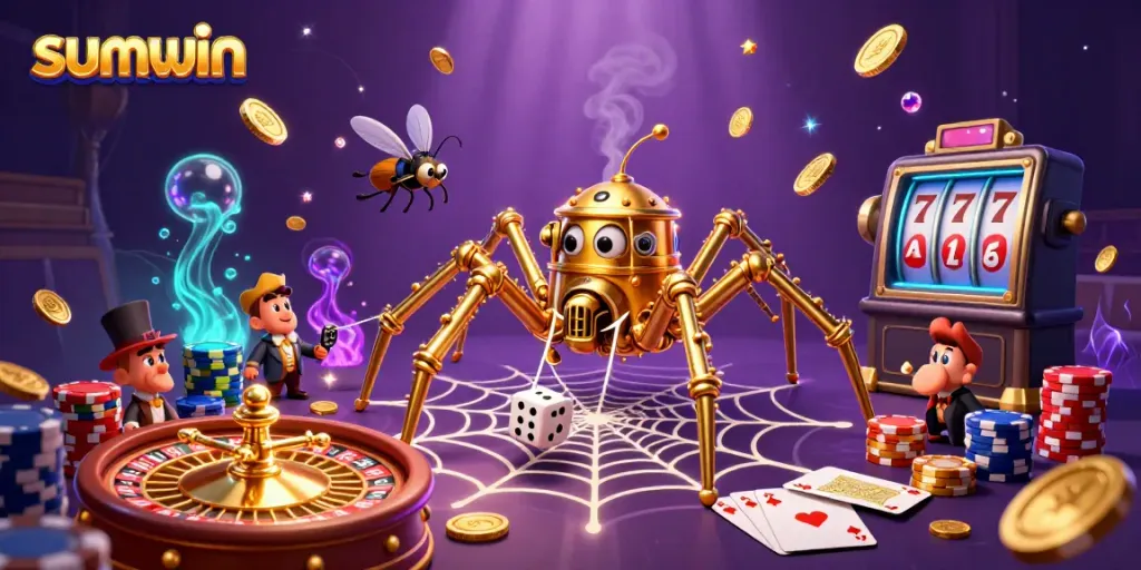 Engage with the thrilling casino adventure of sumwin, showing steampunk characters and dynamic gambling elements.
