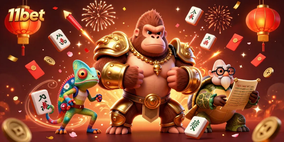 Experience thrilling gaming with 11bet, featuring colorful characters and dynamic casino elements in a vibrant scene.