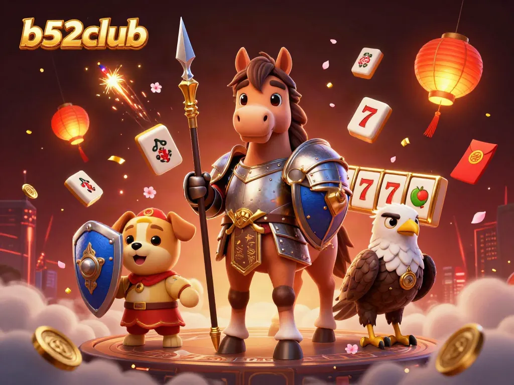 Experience excitement at b52club with this dynamic 3D gaming scene featuring vibrant casino elements.
