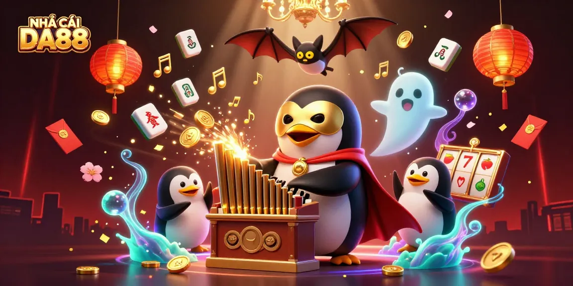 Engage with NHÀ CÁI DA88 through thrilling slot games animated by a whimsical scene.