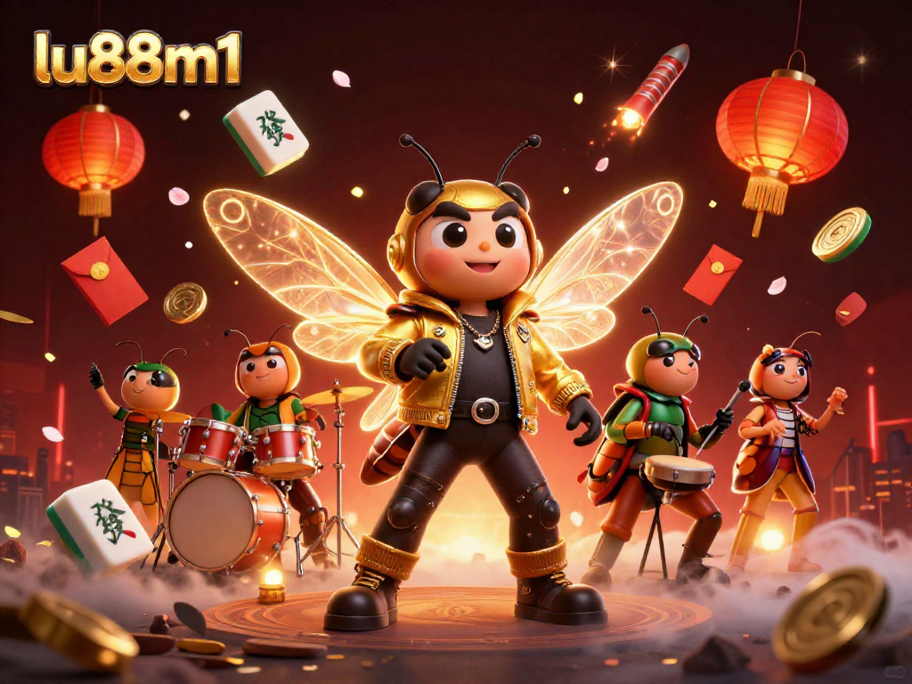 Experience thrilling gaming action with lu88m1 as a cicada rock star shines in a vibrant casino scene.