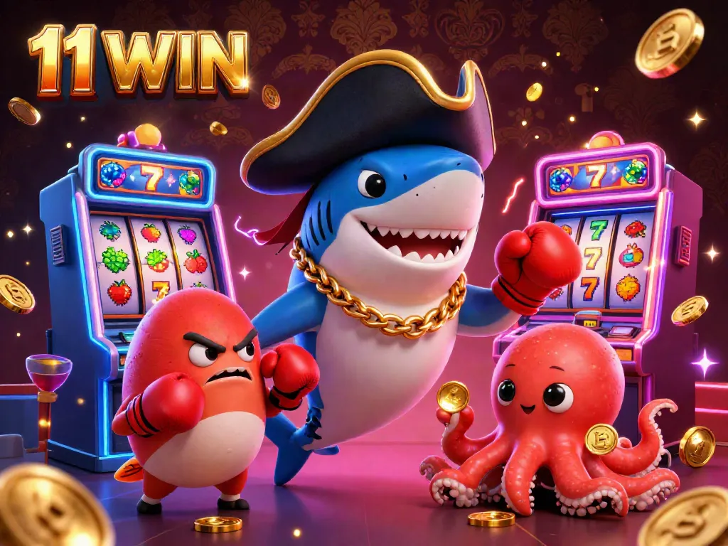 Spin the reels with 11 WIN's playful casino characters showcasing dynamic gameplay and engaging slot elements.