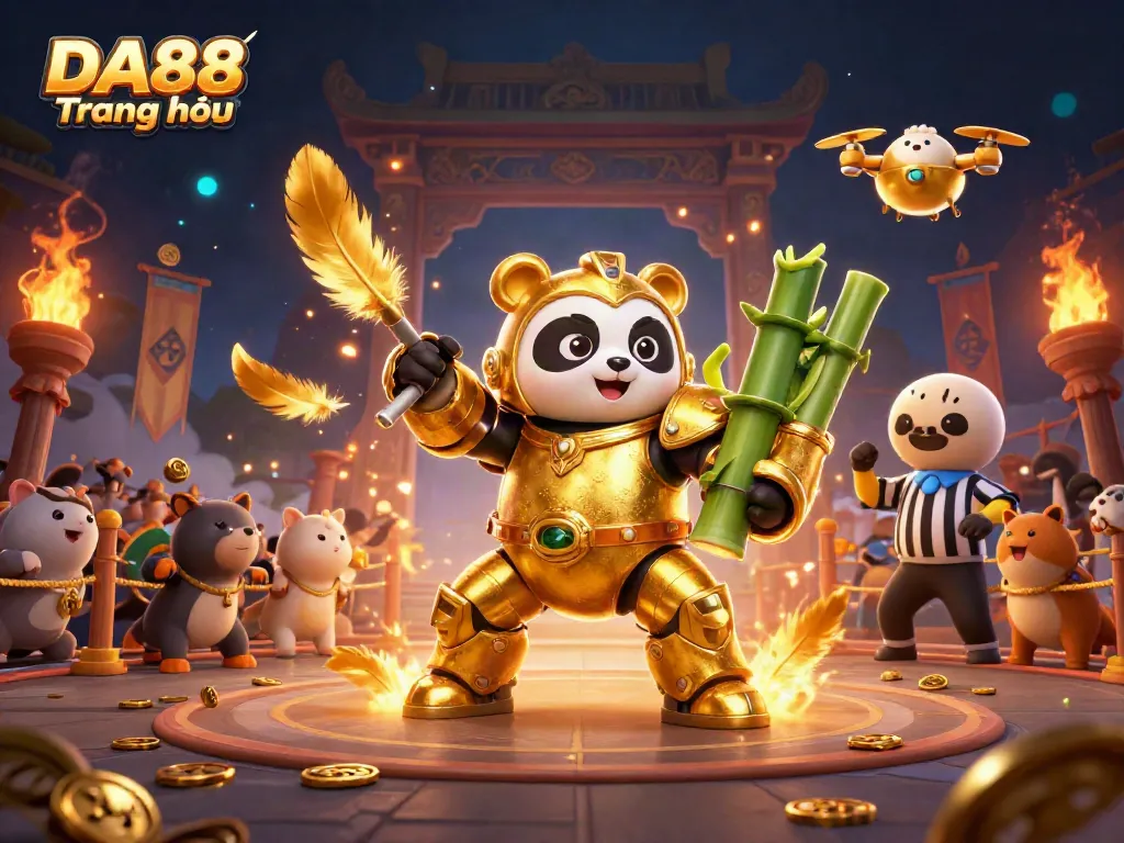 Experience the thrill of DA88 Trang chủ with vibrant casino action featuring a mech-suit panda in an epic battle.