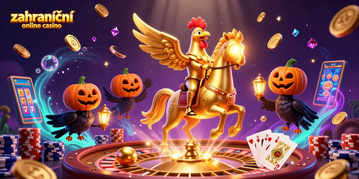 Zahraniční online casino nabízí dynamickou akci s bonusy a zlatými mincemi na pozadí.