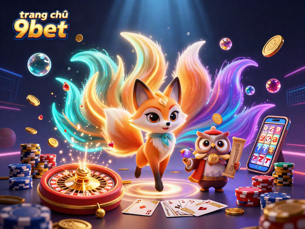 Engage with the thrill of trang chủ 9bet, highlighted by a vibrant casino scene with magical elements.
