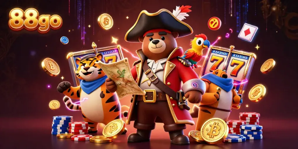Experience dynamic casino action with 88go's vibrant slot reels and radiant characters.