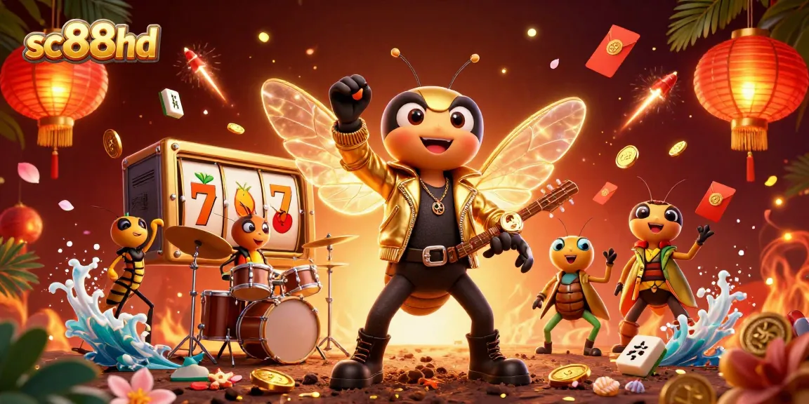 sc88hd showcases a vibrant 3D casino scene with an energetic rock star cycad, promoting dynamic gaming action.