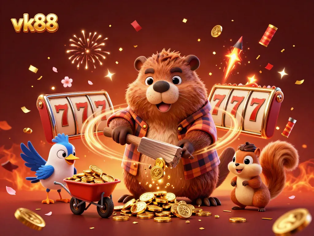Engage with vk88's vibrant slot gaming scene filled with gold coins and whimsical characters.