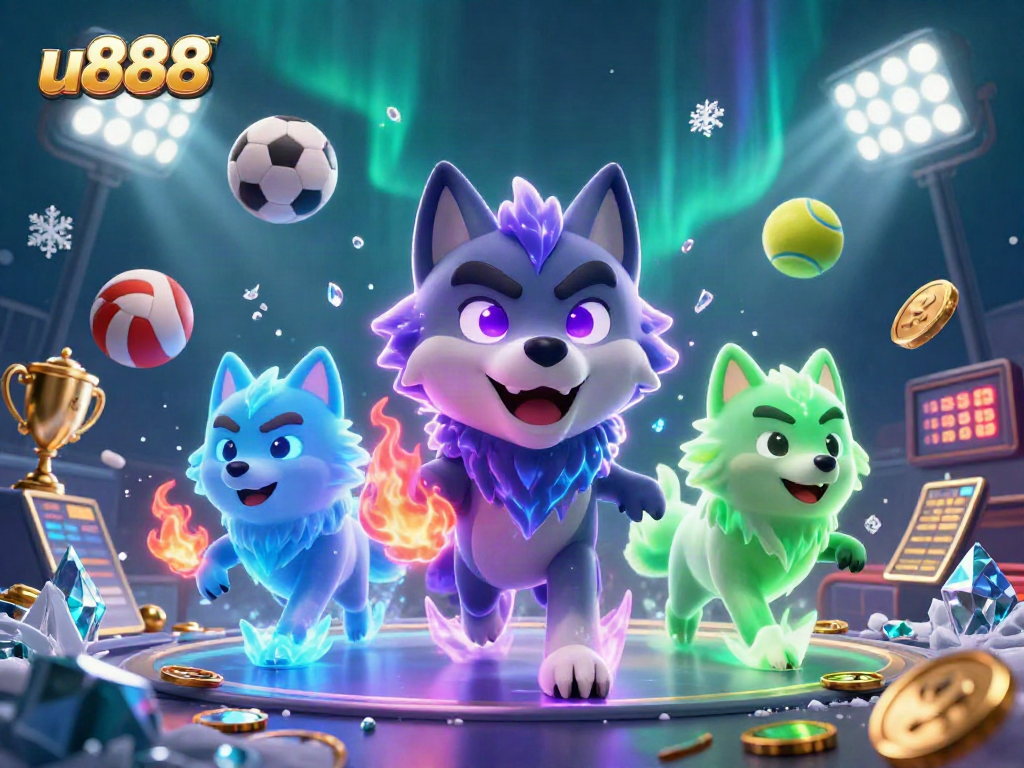 Experience thrilling gaming action at u888 with vibrant visuals of animated casino elements.