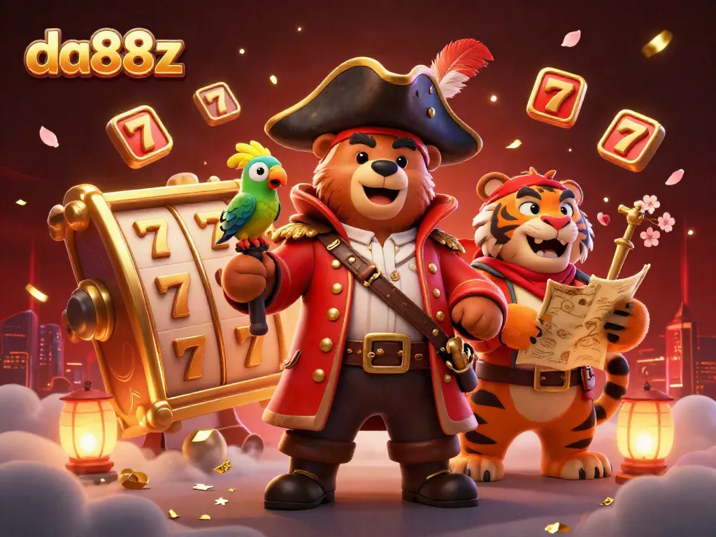 Experience excitement with da88z as cartoon characters celebrate gaming in a vibrant scene.