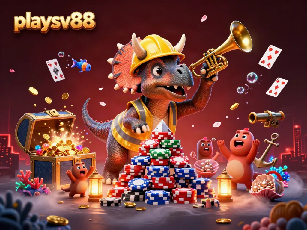 Experience thrilling gaming at playsv88 with a vibrant casino-inspired illustration featuring dynamic characters.